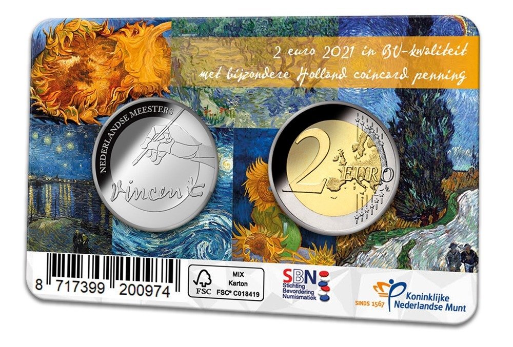 Hollandia. 2 Euro 2021 "Vincent van Gogh" (met zilveren penning) #2.1