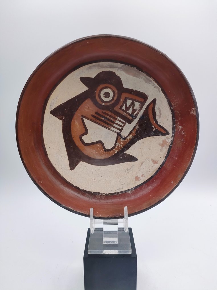 Pré-colombiano. Nazca Prato de Cerâmica Nazca com Divindade da Baleia Assassina Com licença de importação espanhola #1.1