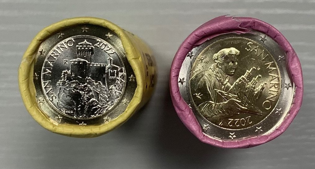 圣玛利诺. 1 Euro / 2 Euro 2022 (total 50 coins) in 2 rolls  (没有保留价) #1.0