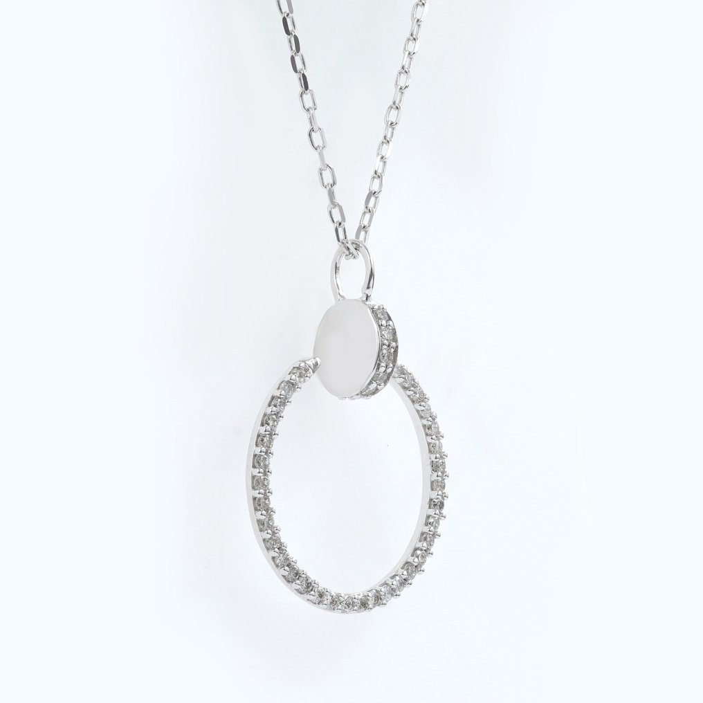 Necklace with pendant - 14 kt. White gold -  0.25ct. tw. Diamond  (Natural) #2.1