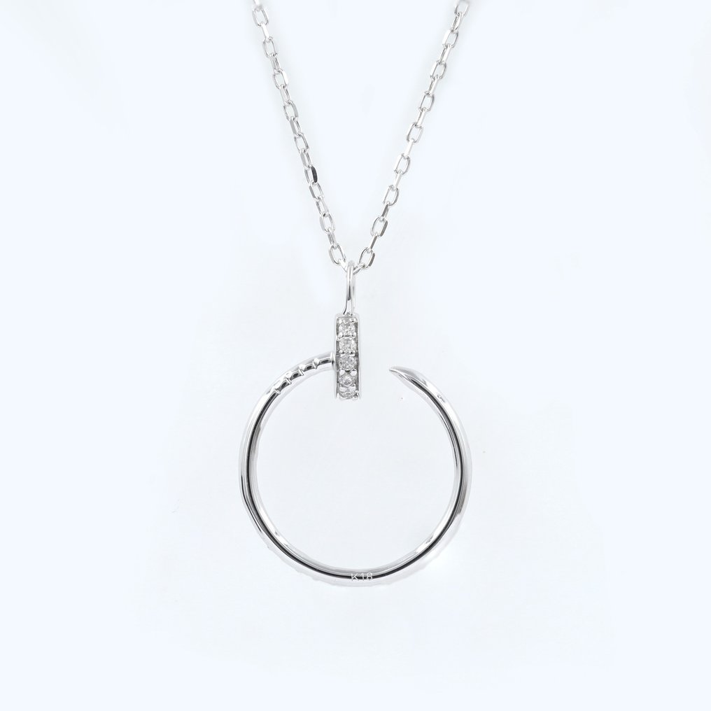 吊坠项链 - 14K包金 白金 -  0.25ct. tw. 钻石 (天然)  #4.3