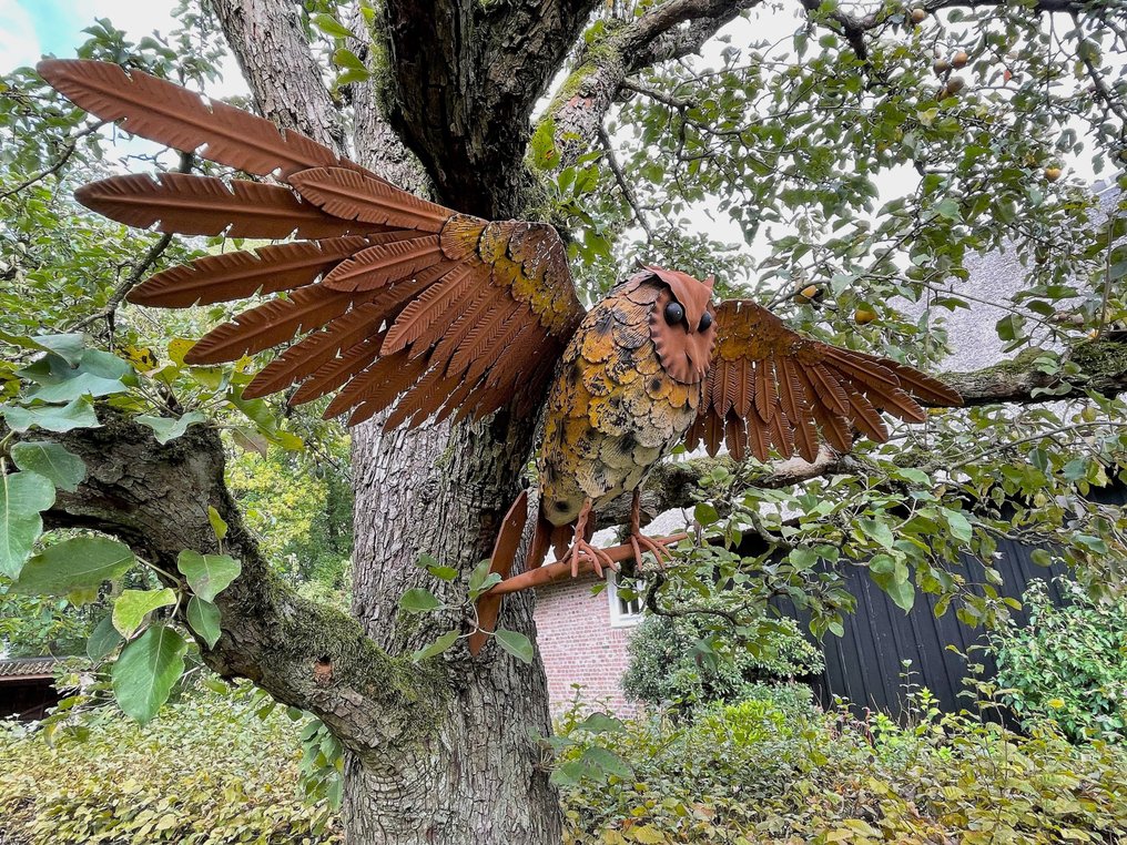 雕刻, Schitterende uil - Oehoe - Spanwijdte 96 cm - 51.5 cm - 鐵 #2.1