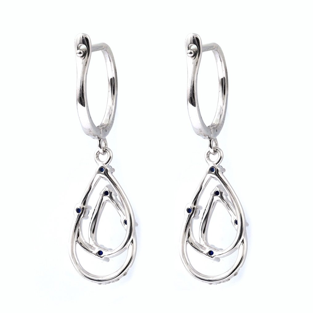 耳环 - 14K包金 白金 蓝宝石 - 钻石 #4.3