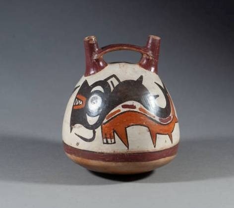 前哥倫布時代。納斯卡 納斯卡陶瓷稀有球狀容器與虎鯨神 - 15×13×13 cm 擁有西班牙進口許可證 #1.1