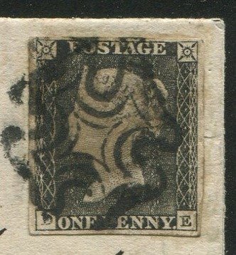 Marea Britanie 1840 - 1 penny negru 4 margini pe coperta - Stanley Gibbons nr 2 #2.2