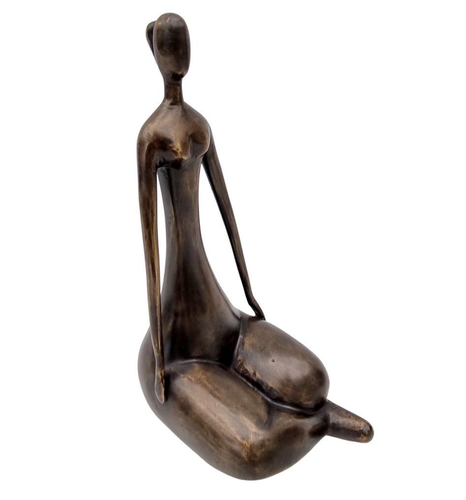 Statue, Zittende abstracte vrouw - 28 cm - Bronze #2.1