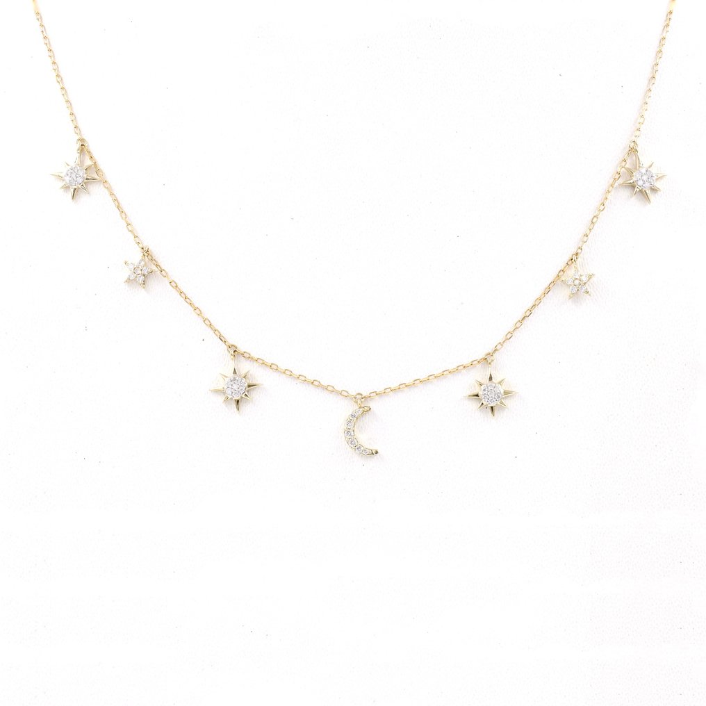 Collier avec pendentif - 14 carats Or jaune -  0.30 tw. Diamant  (Naturelle) #1.2