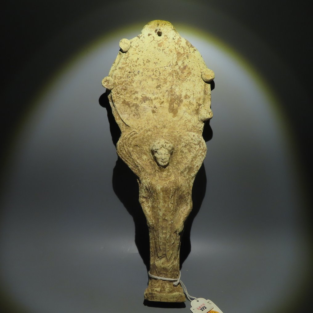 Oldtidens Grækenland Terrakotta Votiv spejl. 5. århundrede f.Kr. 37 cm H. - EX. SOTHEBY'S - Spansk eksportlicens. #2.1