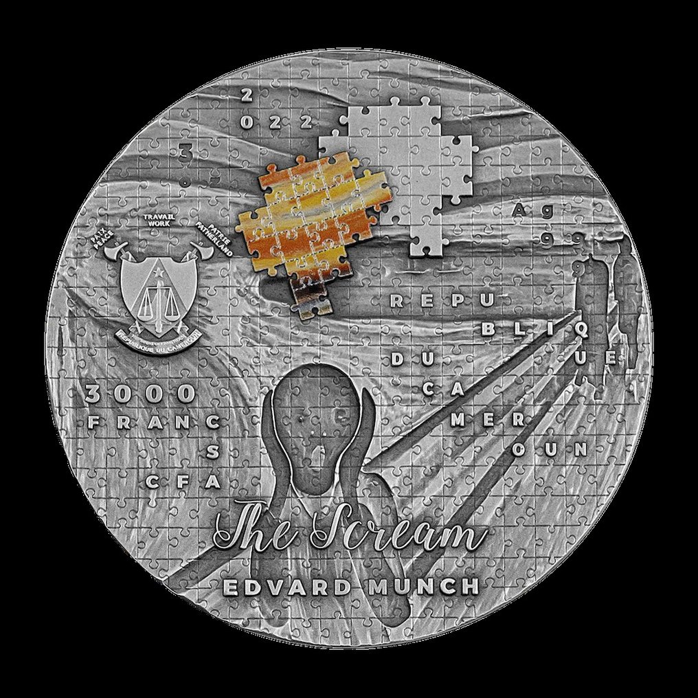 Cameroon 3000 Francs 2022 Puzzle Art Edvard Munch Scream 3 Oz