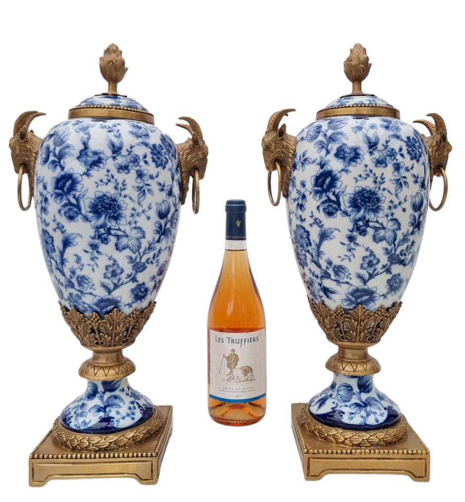 花瓶 (2)  - 黄铜色, 瓷 - 花瓶带花瓶灯 #3.2