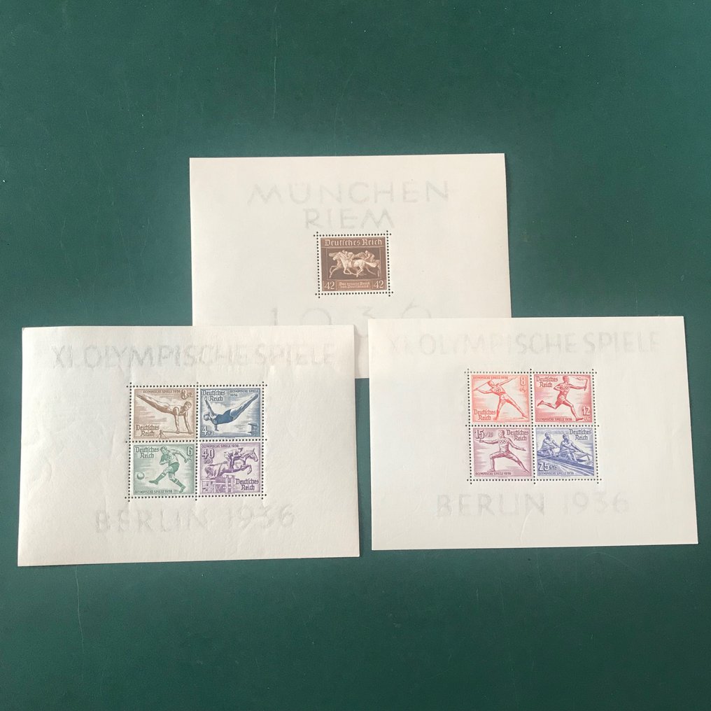 German Empire 1936 - Three consecutive blocks: horse racing and Olympic Games - Michel blok 4/6 #1.0