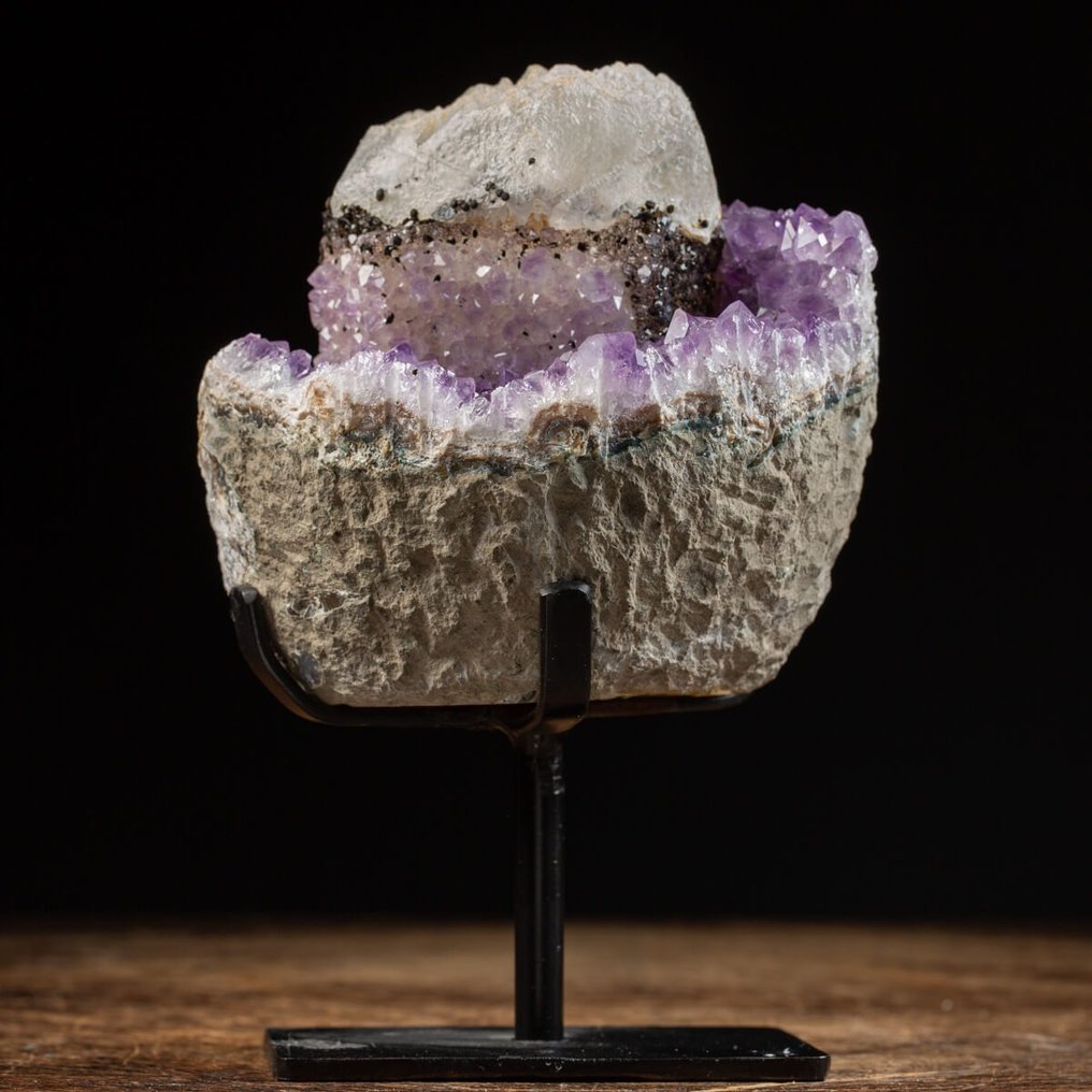 Premium jakość ametystu z kalcytem i cacoxenitem - Druzy on Base - Wysokość: 190 mm - Szerokość: 125 mm- 2120 g #4.3