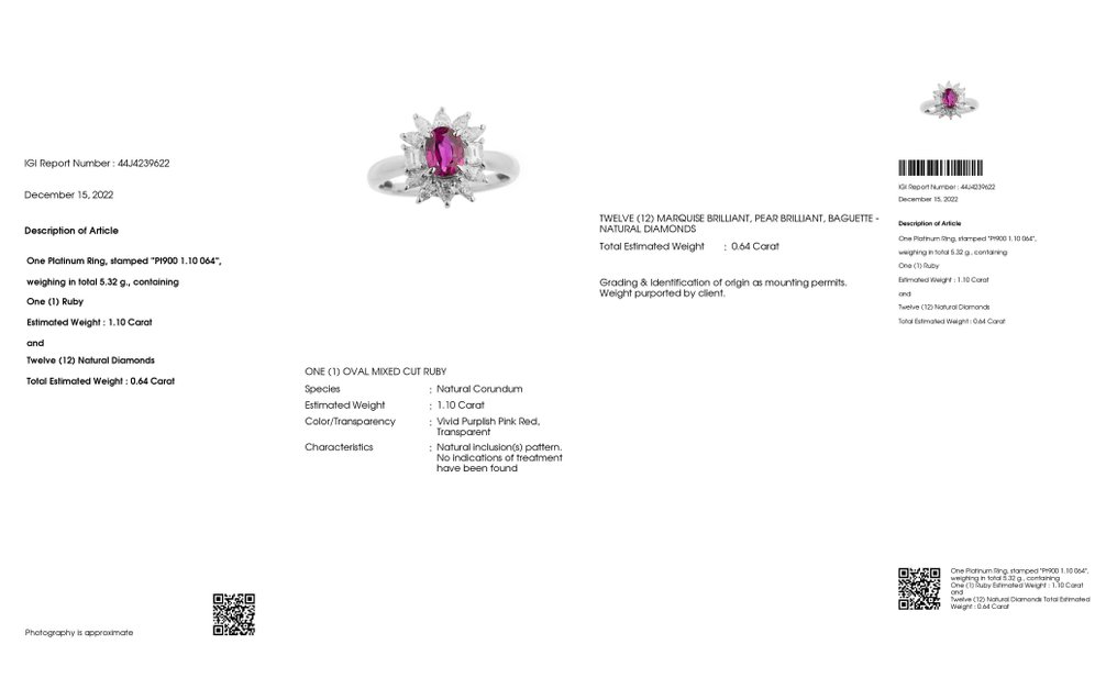 Inel Platină -  1.74ct. tw. Rubin - Diamant #2.1
