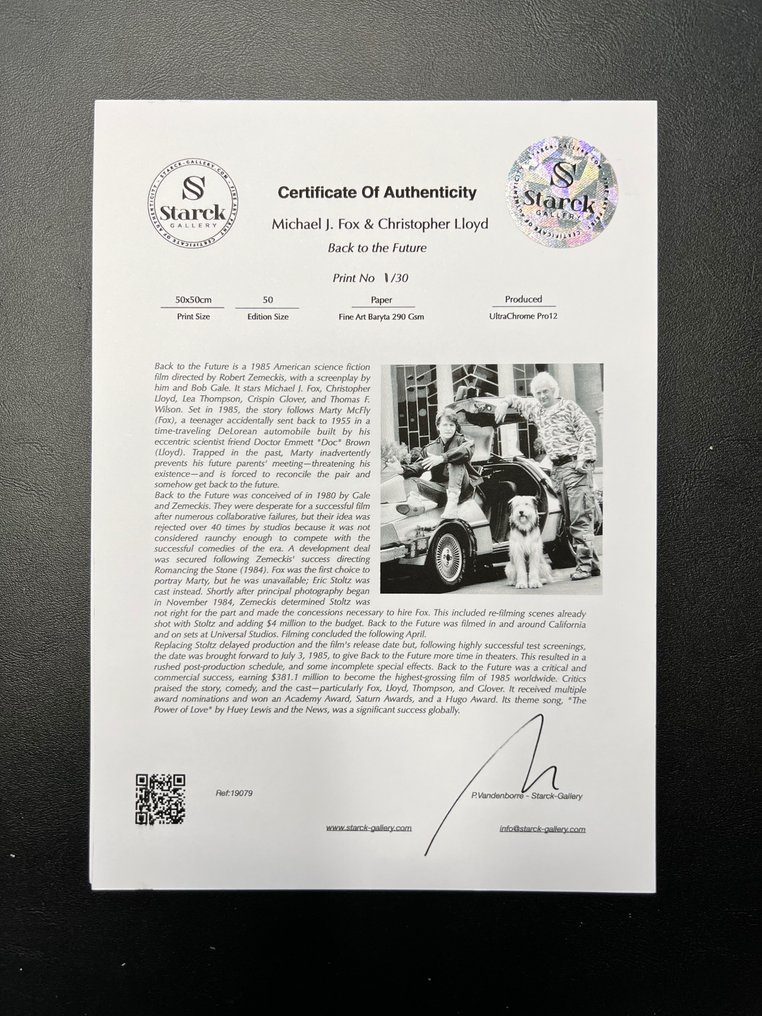 Back to the Future Part II (1989) - Michael J. Fox & Christopher Lloyd - Fine Art Photography - Luxury Wooden Framed 50X50 cm - Limited Edition Nr 10 of 30 - Serial ID 19079 - Original Certificate (COA), Hologram - 100% New. Shipping Reduction from 3 items #1.0