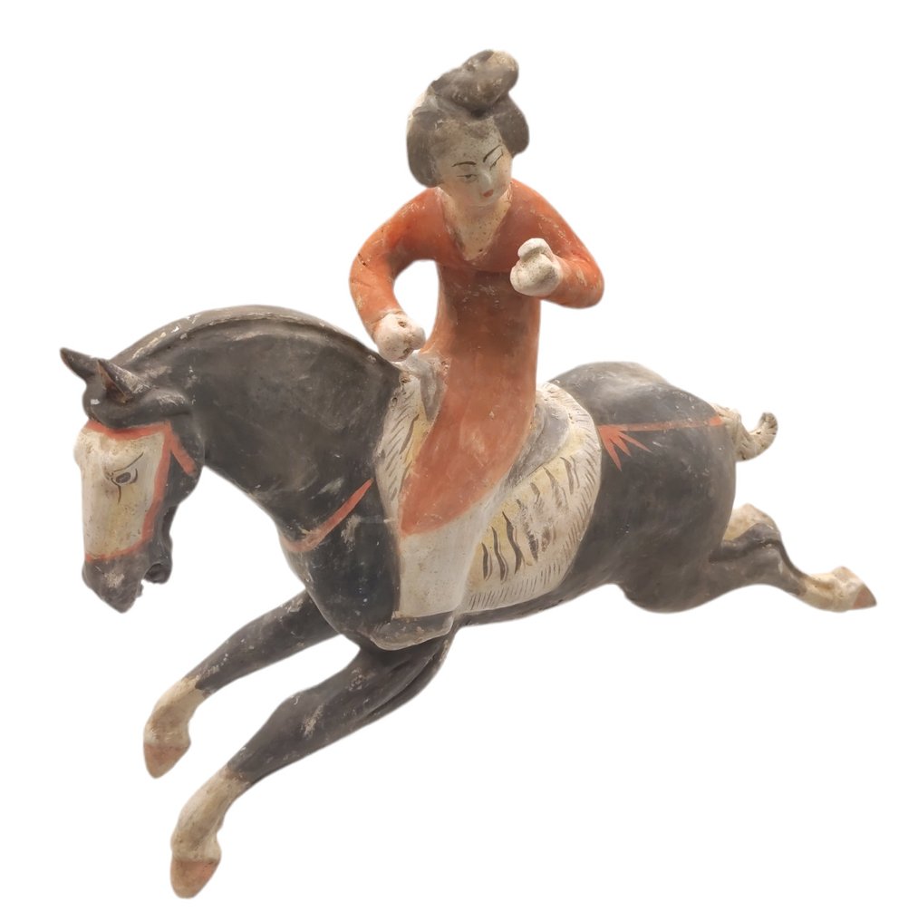 Chino antiguo, dinastía Tang Terracota Jugador de polo. Probado TL - 29×34 cms #1.1