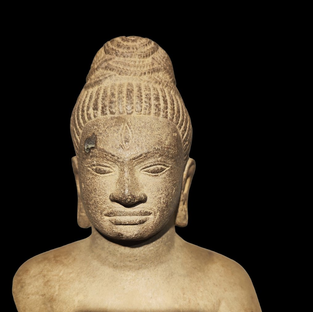 柬埔寨高棉語 砂岩 濕婆高棉，柬埔寨前吳哥時期，Prei Khmeng風格。西元 635 - 700 年砂岩 - 51 cm #2.2