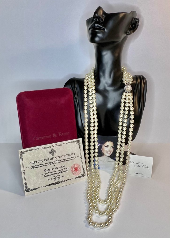 Camrose & Kross - Φανταστικά τρίδυχα μαργαριτάρια από τσέχικο γυαλί Jacqueline B Kennedy (JBK), με επιχρύσωση ροδιοίου - Κολιέ #2.1