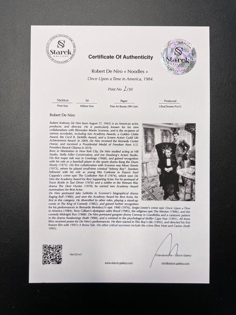 Robert De Niro, James Woods  - Once Upon a Time in America, 1984. - Fine Art Photography - Luxury Wooden Frame 70X50 cm - Limited Edition 01 of 30 - Serial 20147 - Original Certificate (COA), Hologram - 100% New. Shipping Reduction from 3 items #1.0