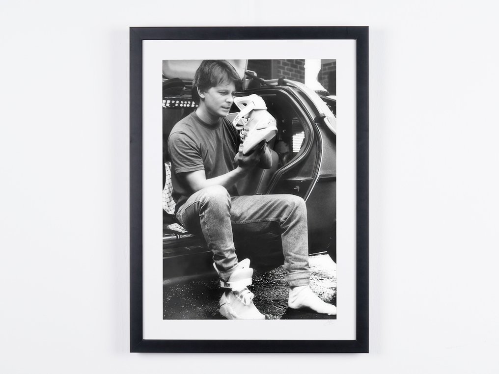 Back to the Future, Part 2 - Marty McFly (Michael J. Fox) trying on his Nike sneakers on Set - Fine Art Photography - Luxury Wooden Framed 70X50 cm - Limited Edition Nr 03 of 50 - Serial ID 15641 - Original Certificate (COA), Hologram - 100% New. Shipping Reduction from 3 items #1.0