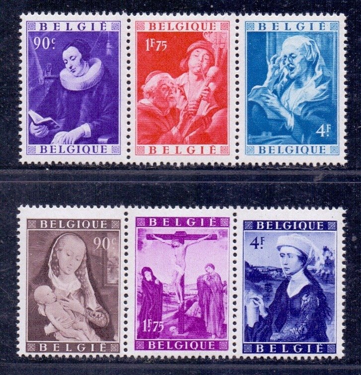 Βέλγιο 1949 - Ζωγραφιές των Jordaens και Van der Weyden - σφραγίδες από μπλοκ. - OBP/COB 792/97 samenhangend #1.0