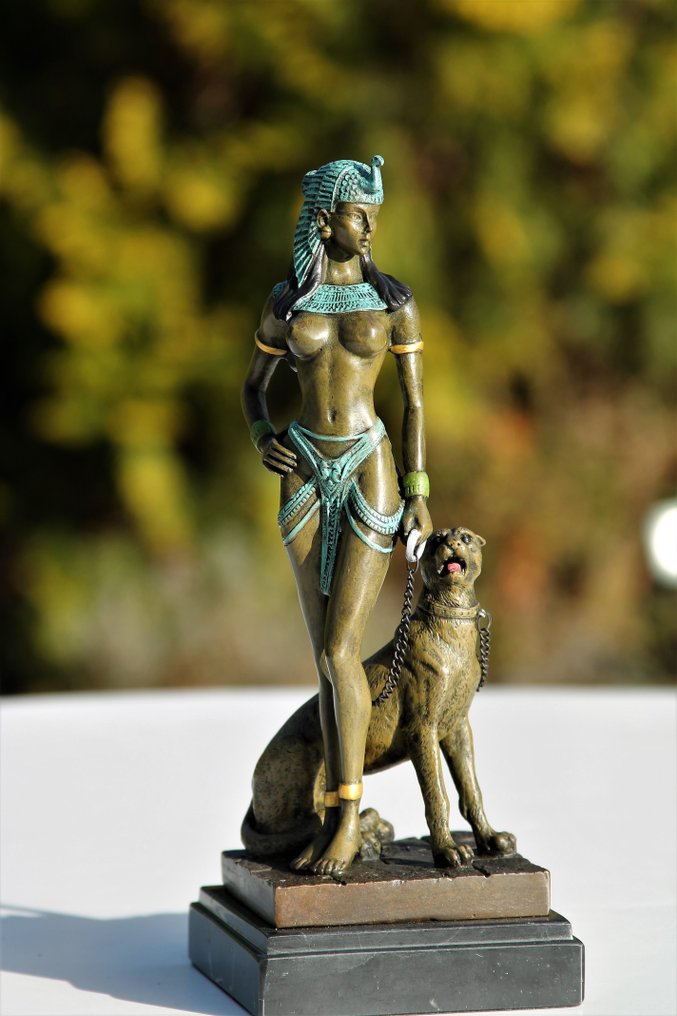 Statua, cleopatra - 25 cm - marmo di bronzo #1.0