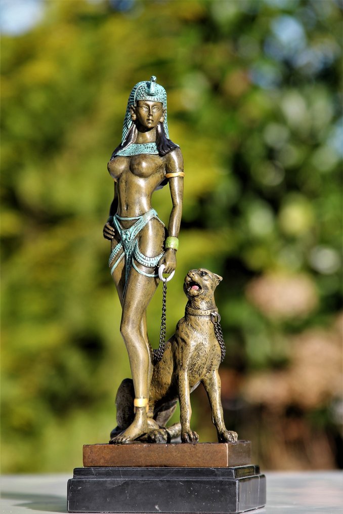 Statua, cleopatra - 25 cm - marmo di bronzo #1.0