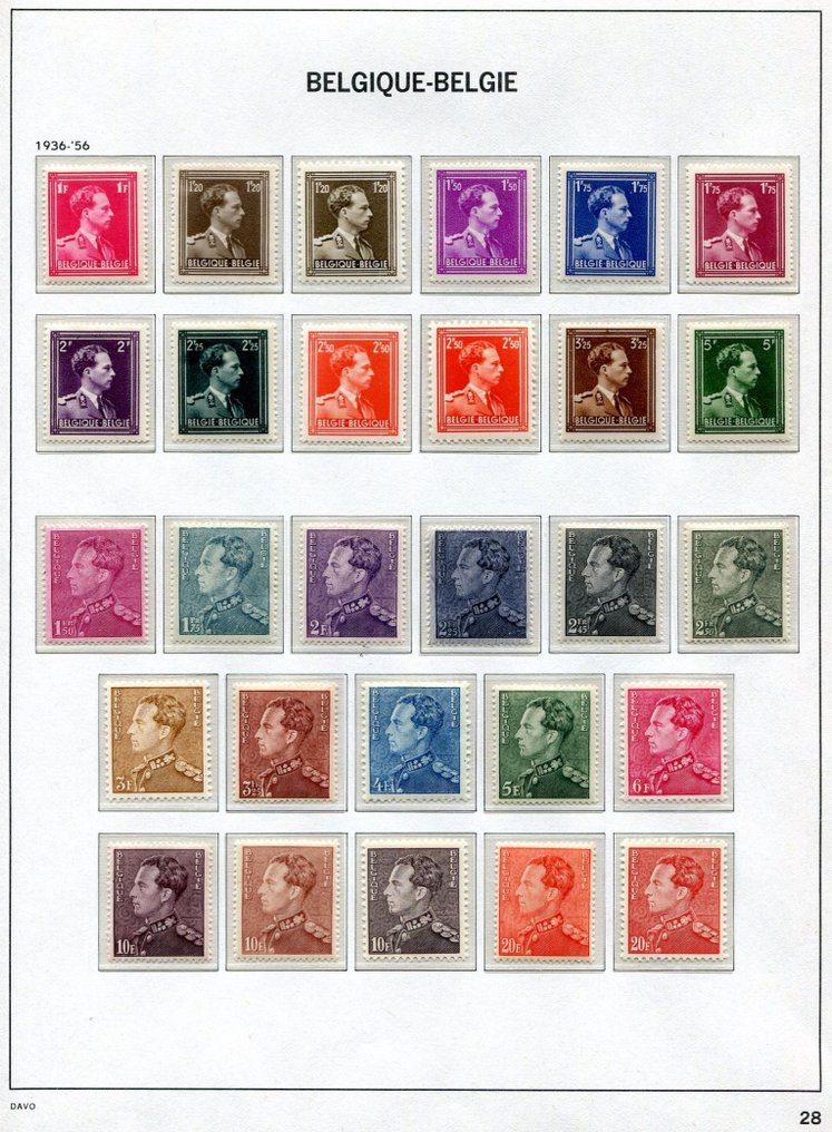 Βέλγιο 1936/1956 - Λεοπόλδος ΙΙΙ: τύποι 'Open Kraag' και 'Poortman' όπως στο τεύχος του άλμπουμ Davo σελ. 28. #1.0