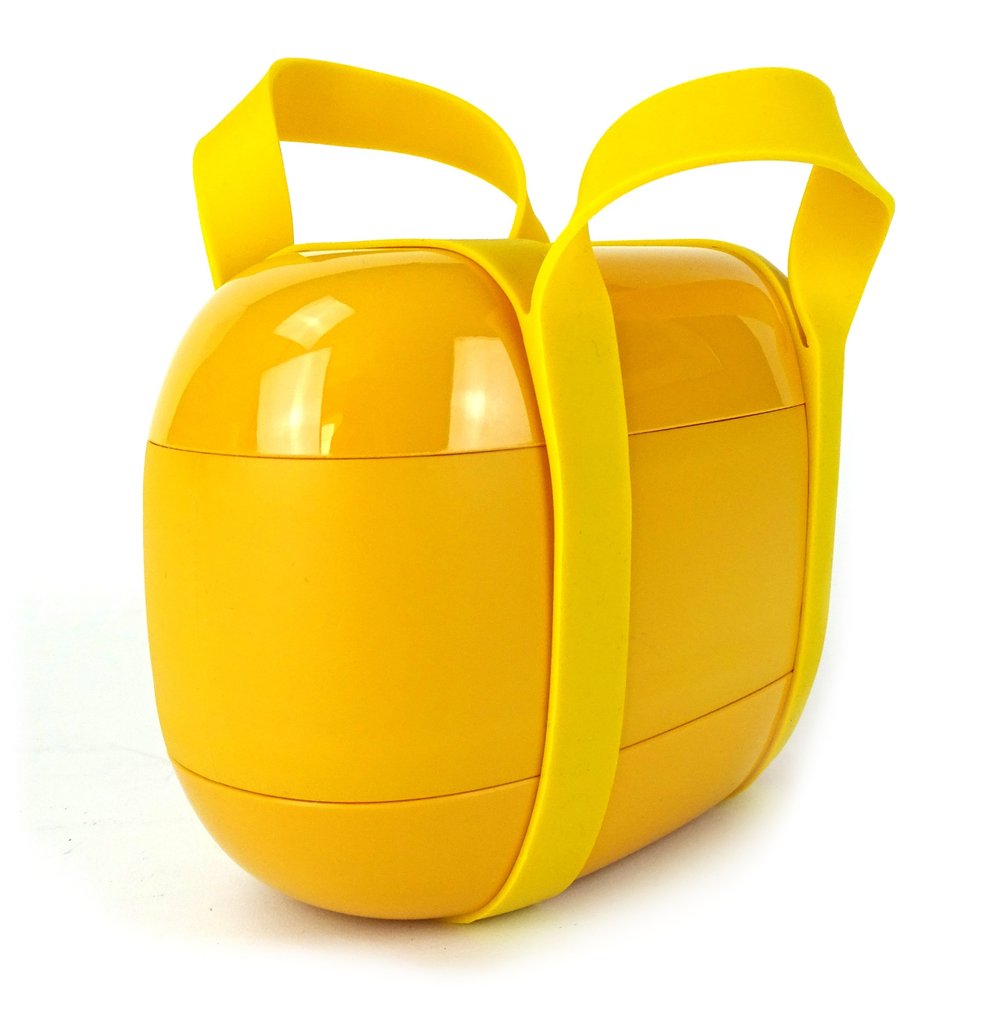 Alessi - Sakura Adachi - Σετ δείπνου (2) - ''Food a Porter'' - Κουτί από θερμοπλαστικό ρητίνη. Μπουκάλι από χρωματιστό ανοξείδωτο ατσάλι 18/10, κίτρινο και #3.2