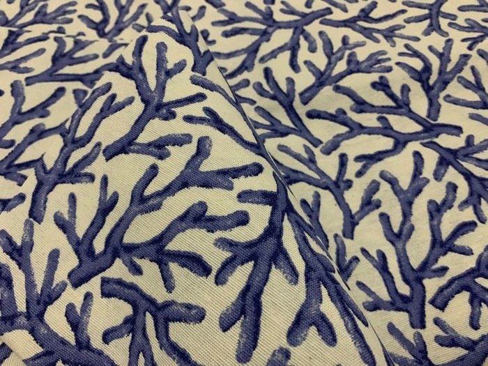 Raro tessuto in Lino e Cotone corallo blu su fondo bianco- 2.50 x 2.80 metri - Tejido de tapicería  - 250 cm - 280 cm #3.2