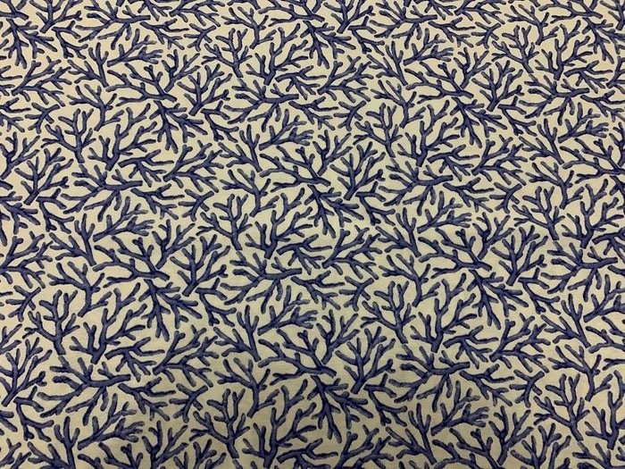 Raro tessuto in Lino e Cotone corallo blu su fondo bianco- 2.50 x 2.80 metri - Tejido de tapicería  - 250 cm - 280 cm #2.1