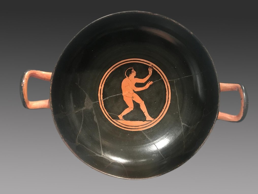 Antikens Grekland Keramik Superb Kylix föreställande en idrottare Med TL-test och Günter Puhze-certifikat #1.1