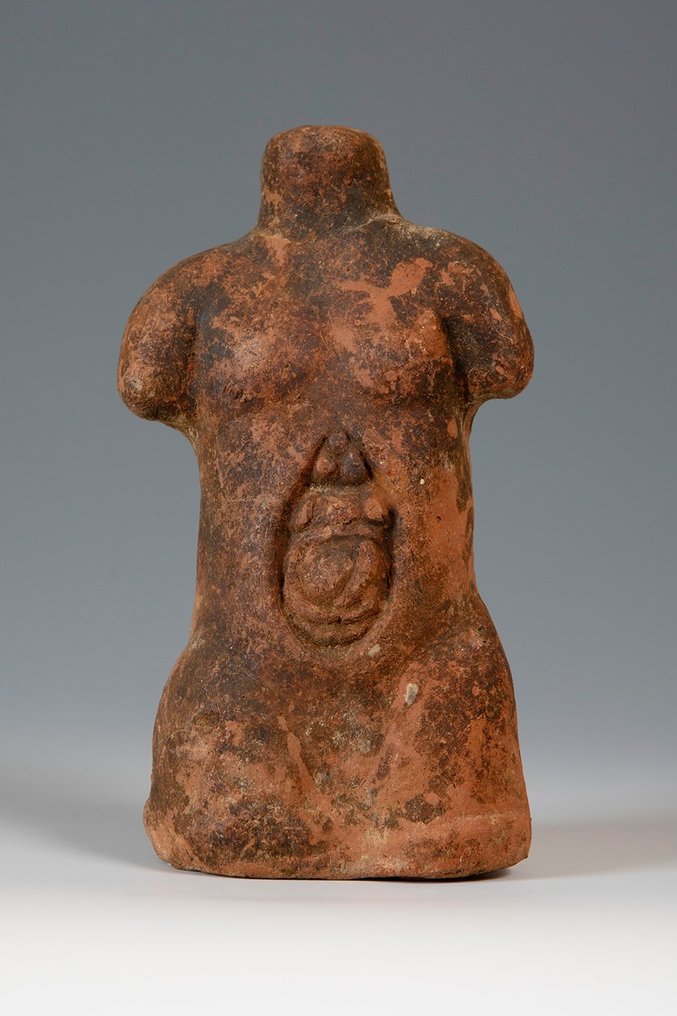 Etruskiska Terrakotta Votiv modell av en anatomisk kropp. 4:e - 1:a århundradet f.Kr. 13,2 cm H. Spansk exportlicens. #1.1