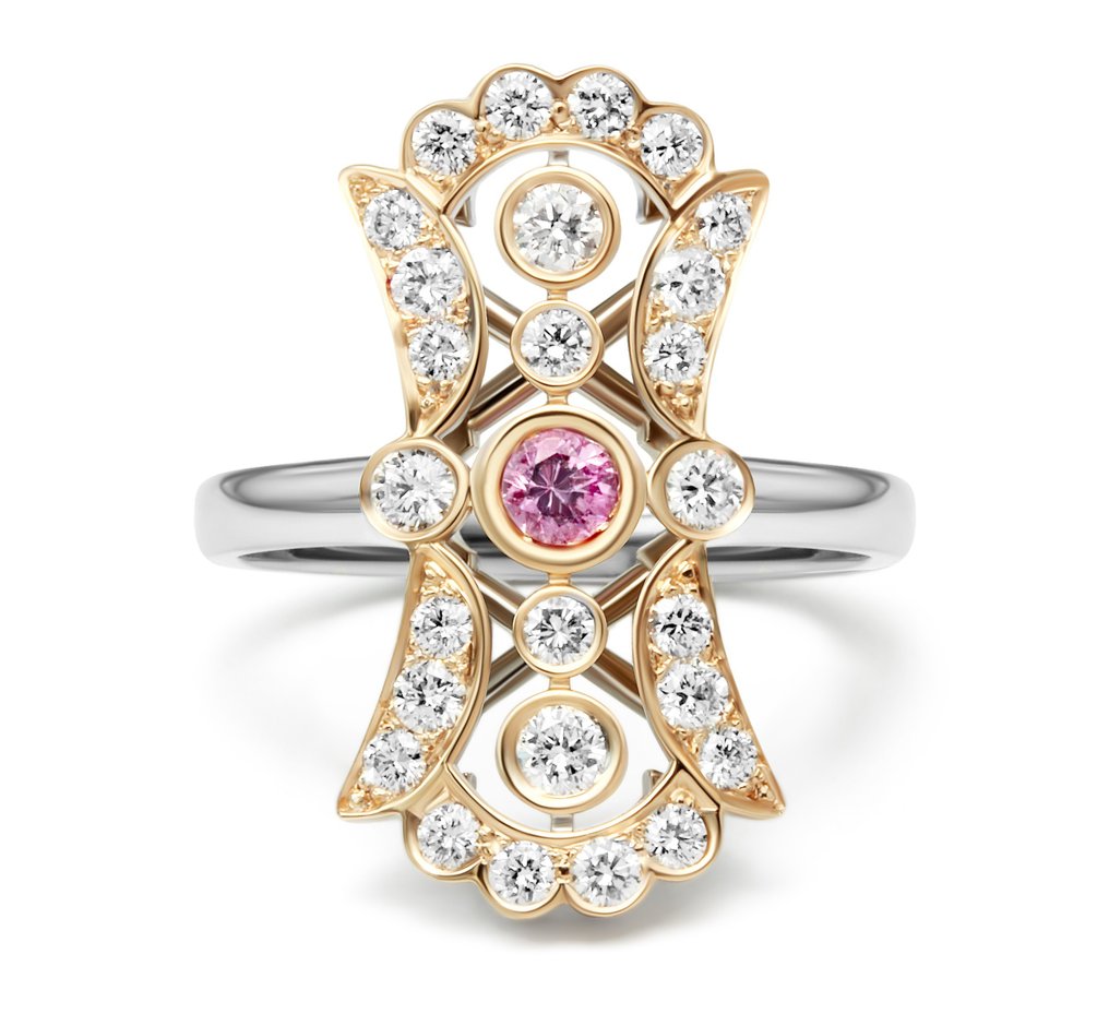 18 karaat Rosé goud, Witgoud - Ring - 0.25 ct Saffier - Diamanten #1.2