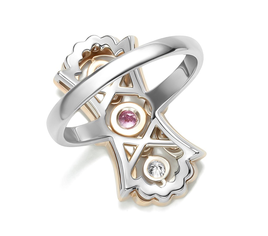 18 karaat Rosé goud, Witgoud - Ring - 0.25 ct Saffier - Diamanten #2.1