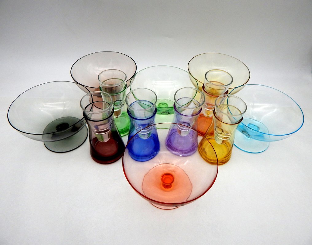 V.Nason&C. - Drinking set - Murano glass - Six Cups, Twelve Small Glasses, Collection 'Rainbow' #2.1