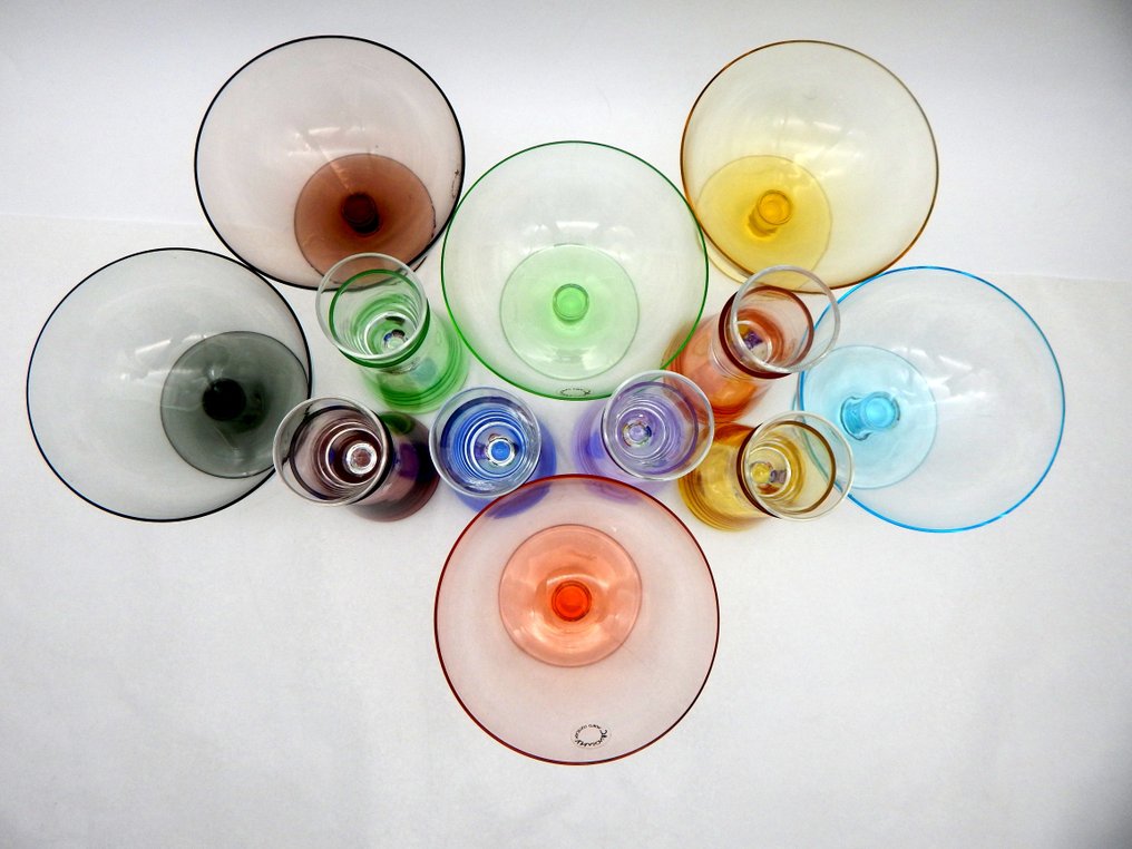 V.Nason&C. - Drinking set - Murano glass - Six Cups, Twelve Small Glasses, Collection 'Rainbow' #4.3