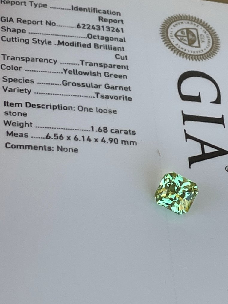 1 pcs  绿色 沙弗莱石  - 1.68 ct - 美国宝石研究院（GIA） #1.0