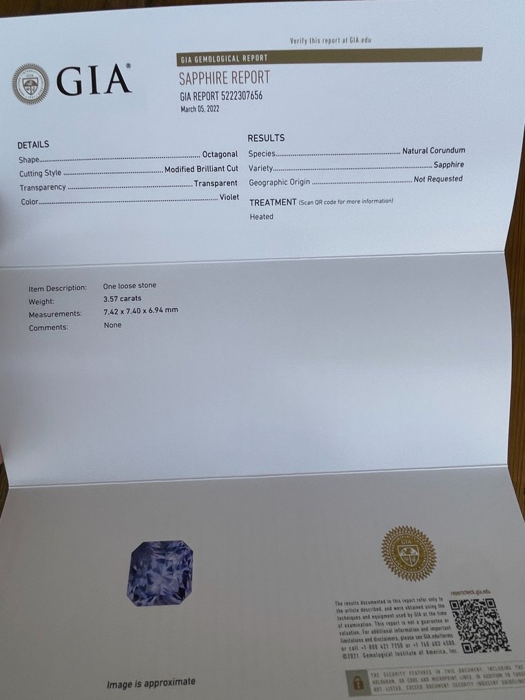 1 pcs Violet Saffier - 3.57 ct #4.3