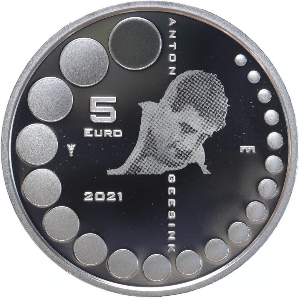 荷蘭. 5 Euro 2021 "Anton Geesink" (incl. zilveren penning) Proof #2.2