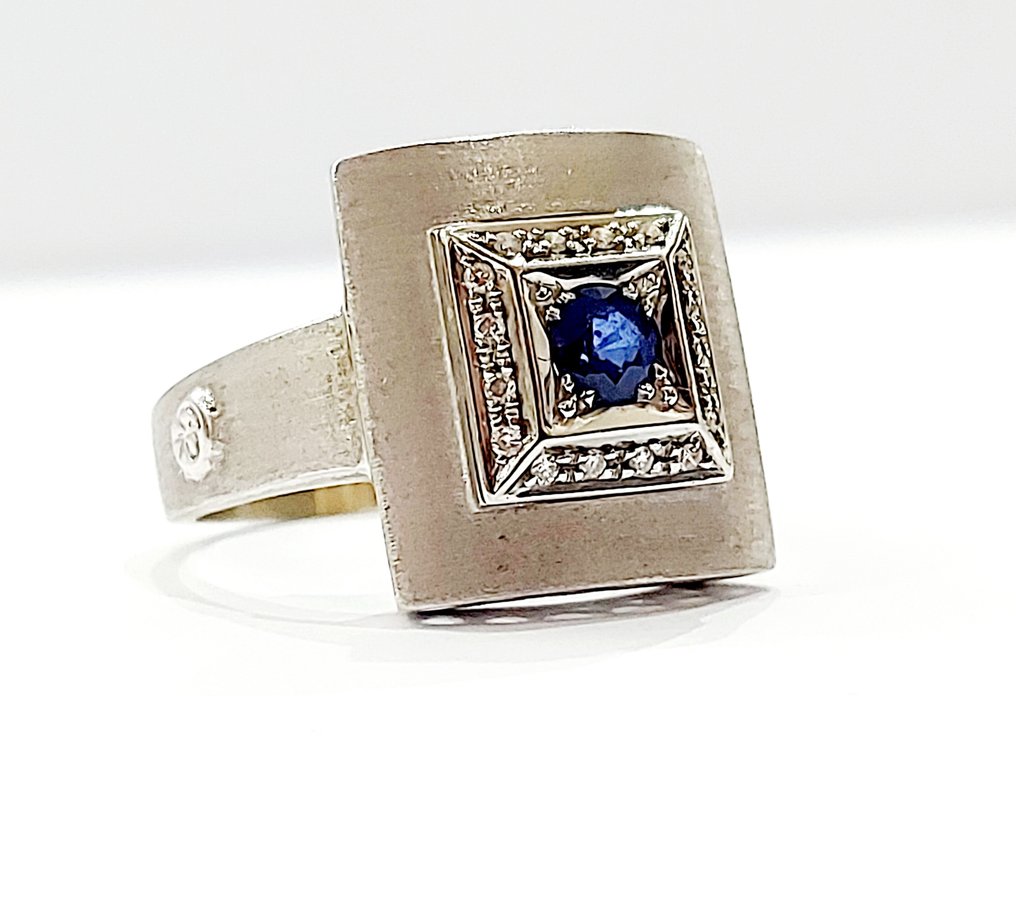 Cierre - 18K包金 白金, 金 - 戒指 - 0.16 ct 钻石 - 蓝宝石 #1.2
