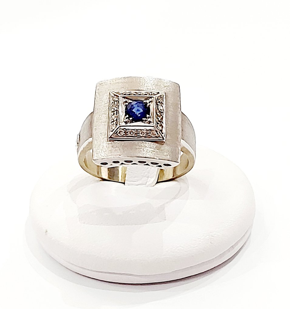 Cierre - 18K包金 白金, 金 - 戒指 - 0.16 ct 钻石 - 蓝宝石 #2.1