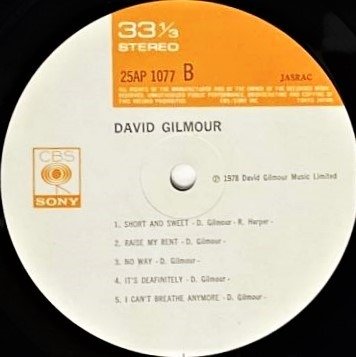 David Gilmour - David Gilmour / First "Must-Have "! From The One Of The Greatest Guitarists Of All Time - LP - Japanische Pressung - 1978 #3.2