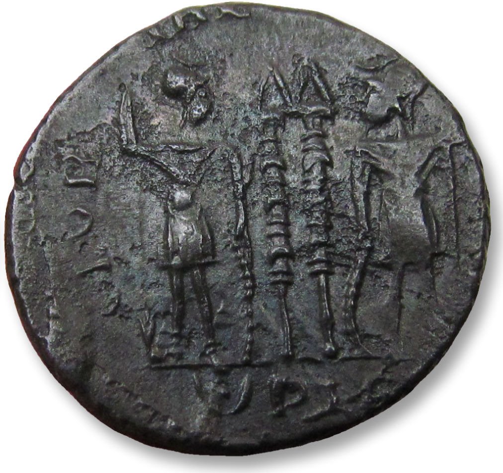 羅馬帝國. Constantius II as Caesar. Follis Lugdunum (Lyon) mint 330-332 A.D. - (pellet in crescent) + mintmark PLG - traces of origial  (沒有保留價) #1.0
