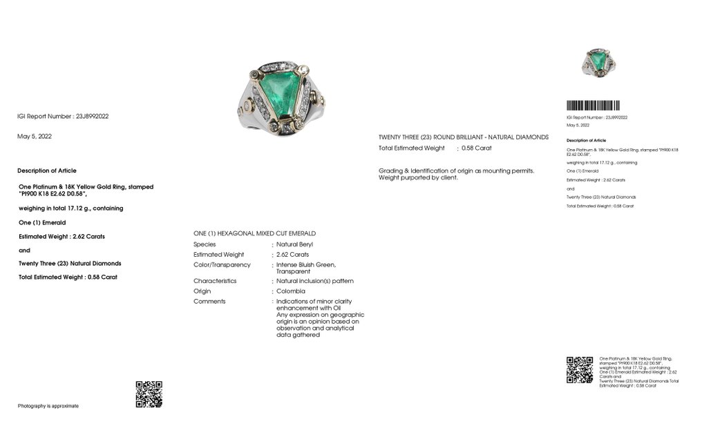 Δαχτυλίδι - 18 καράτια Κίτρινο χρυσό, Πλατίνα -  3.20ct. tw. Σμαράγδι - Διαμάντι #2.1