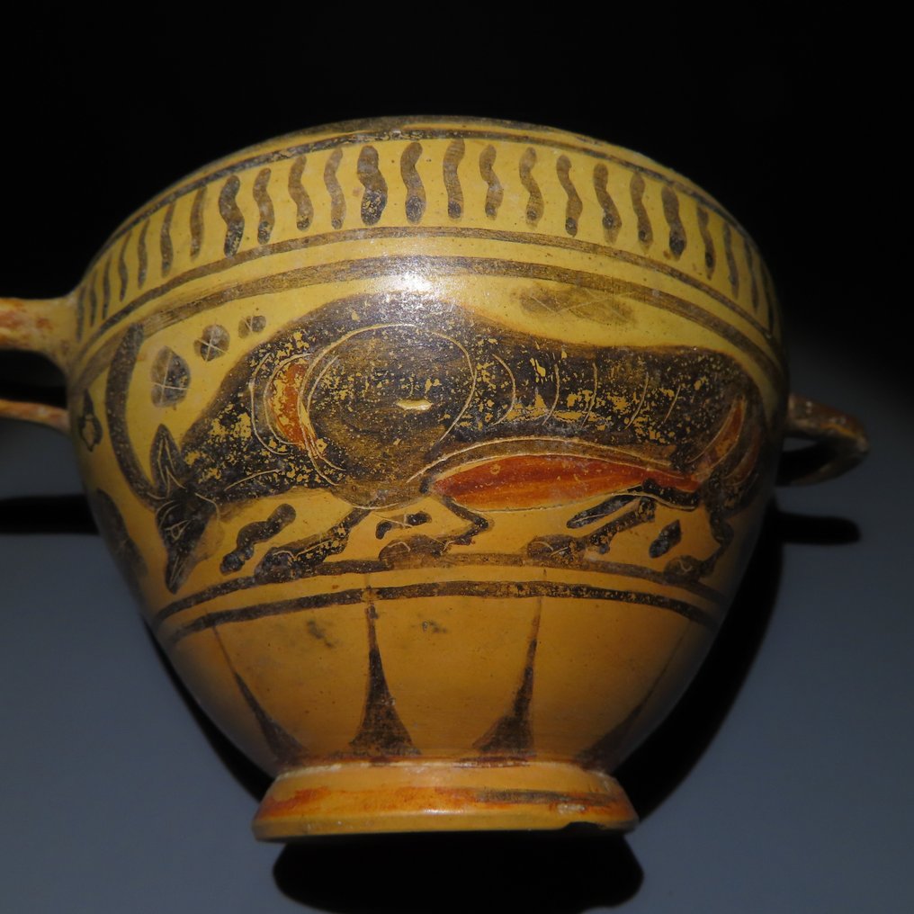 古希臘，邁錫尼 Terracotta 科林斯式，Skyphos。西元前六世紀。 15.4 公分長。完好無損。 #1.2