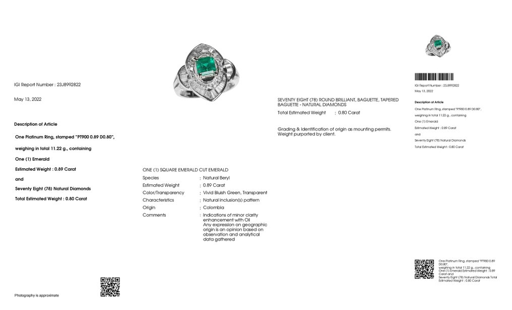 Ring Platinum -  1.69ct. tw. Emerald - Diamond #2.1