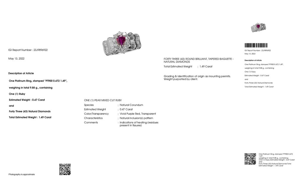 Ring Platina -  1.96 tw. Rubin - Diamant #2.1
