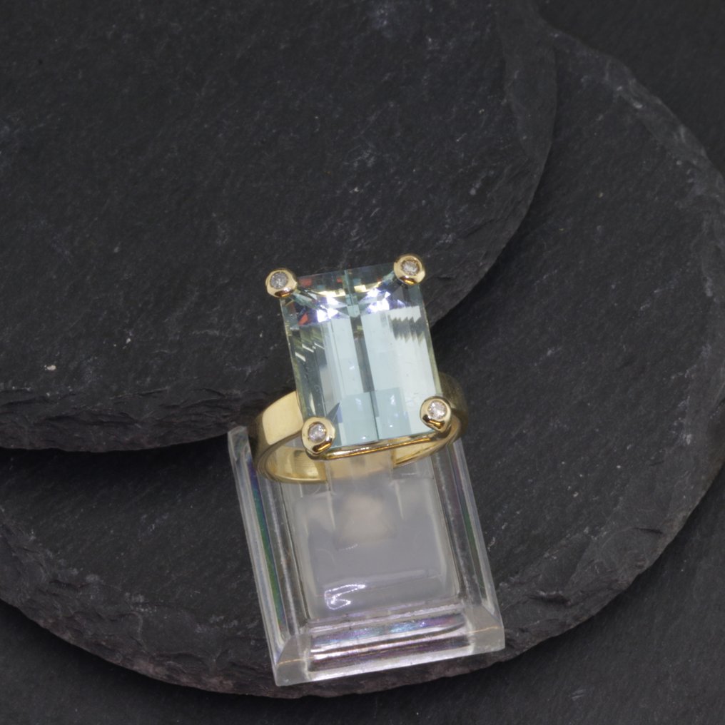 Βραδινό δαχτυλίδι - 18 καράτια Κίτρινο χρυσό - 21.60ct. tw. Ακουαμαρίνης - Διαμάντι - Δαχτυλίδι με ακατέργαστο τοπάζι 21,6 καρατίων, μέγεθος 62. #4.3