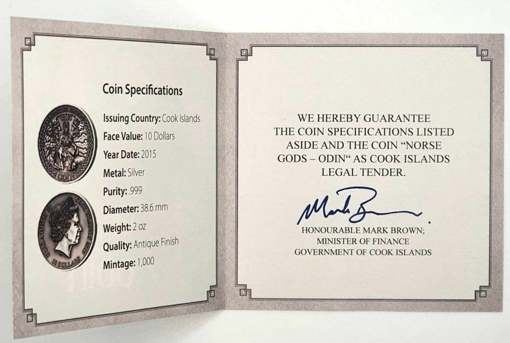 Niue. 10 Dollars 2015 Norse of Gods - ODIN - 2 Oz with BOX and COA #3.2