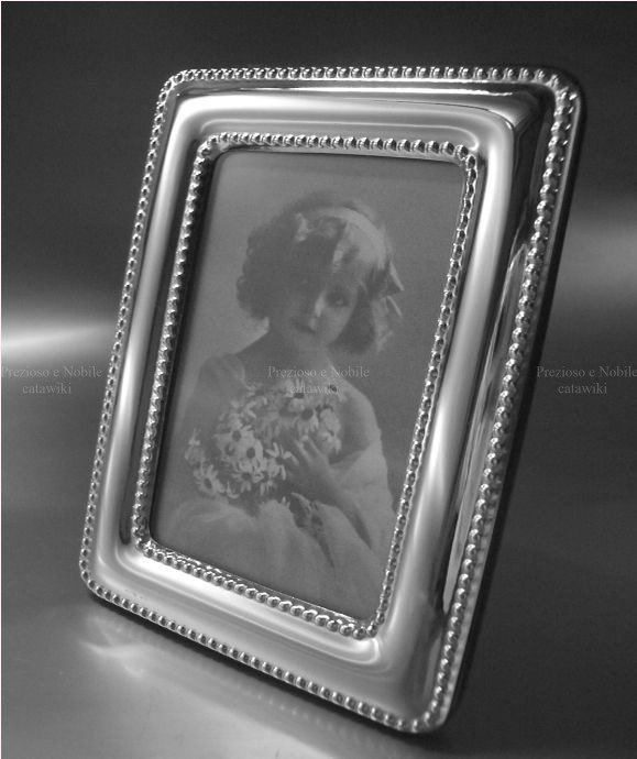 Cadre photo  - Cadre photo élégant en argent sterling 925, lisse, simple, poli et bordé de perles, avec un dos en #1.0